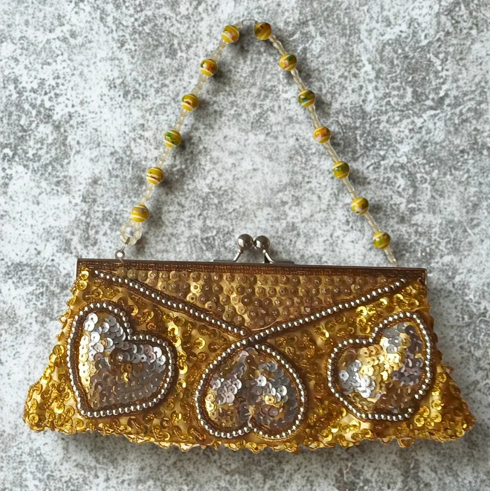 Vintage Gold and Silver Clutch Bag with Beaded Strap - Picture 1 of 8